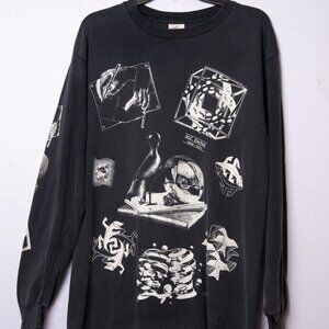 Vintage 1991 M.C. Escher Black Long Sleeve Shirt Double Sided Art,